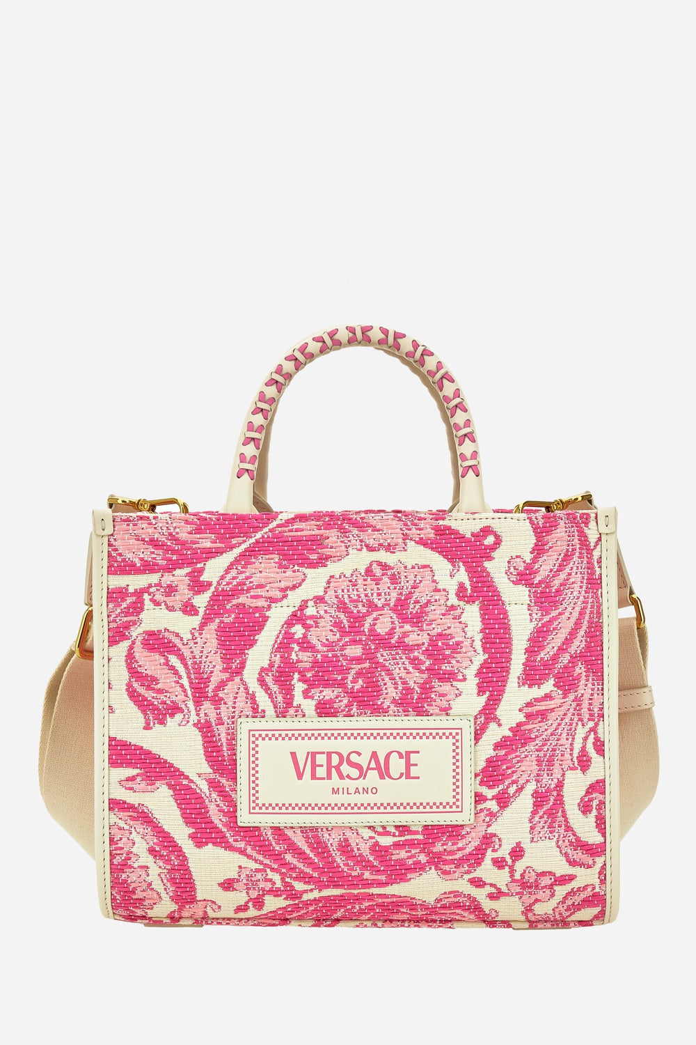 Athena Small Tote In Rafia Barocco-Calf Leather