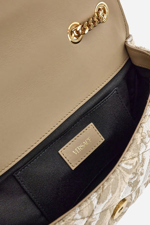 Icon Sm Shoulder Bag In Jacquard Fabric-Calf Leather