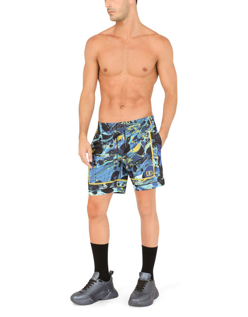 MID-LENGTH SWIM TRUNKS WITH MARBLED PRINT