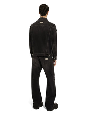 OVERSIZE WASHED JEANS WITH RHINESTONE EMBELLISHMENT