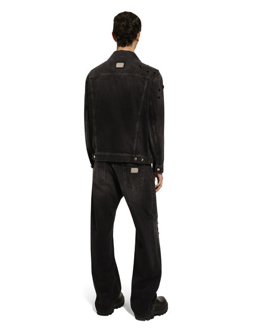 OVERSIZE WASHED JEANS WITH RHINESTONE EMBELLISHMENT