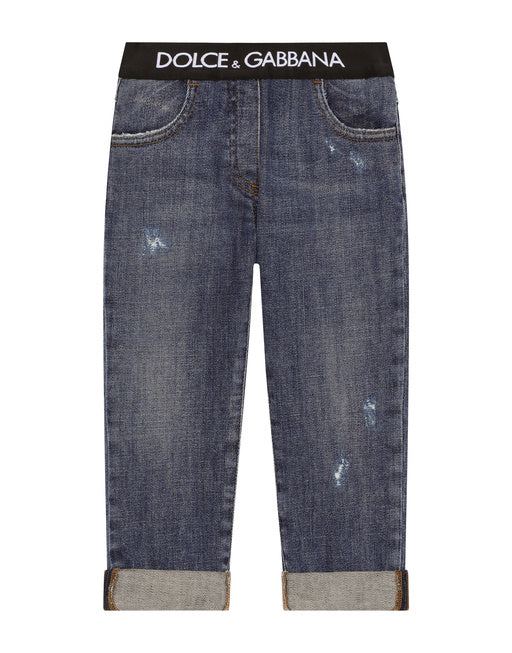 STRETCH DENIM JEANS WITH BRANDED ELASTIC