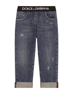 STRETCH DENIM JEANS WITH BRANDED ELASTIC