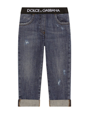 STRETCH DENIM JEANS WITH BRANDED ELASTIC