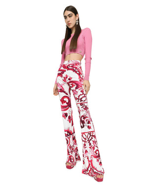 FLARED MAJOLICA-PRINT ORGANZINE PANTS