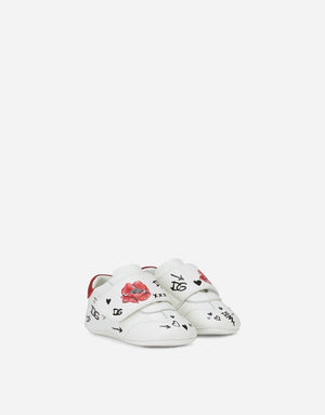 NAPPA LEATHER NEWBORN SNEAKERS WITH POPPY PRINT