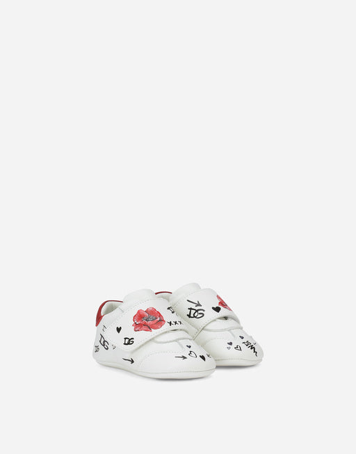 NAPPA LEATHER NEWBORN SNEAKERS WITH POPPY PRINT