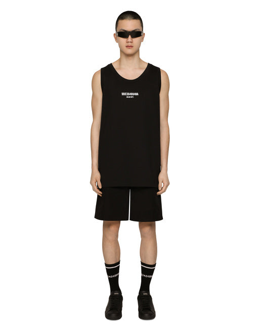 PRINTED COTTON JERSEY SINGLET WITH DGVIB3 PATCH