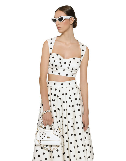 COTTON DRILL CALF-LENGTH CIRCLE SKIRT WITH POLKA-DOT PRINT