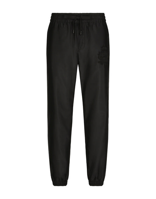 TECHNICAL SILK JOGGING PANTS WITH HERALDIC EMBROIDERY