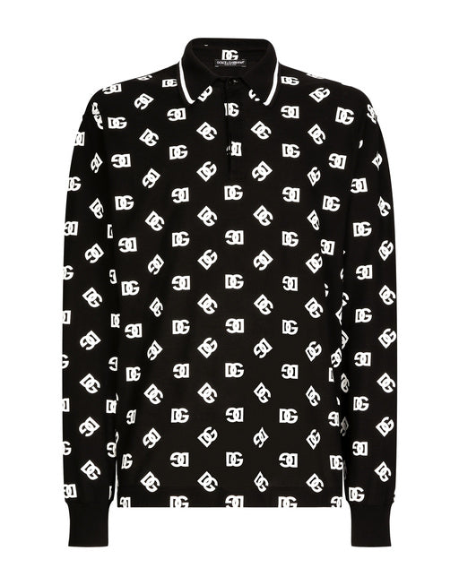 LONG-SLEEVED COTTON POLO-SHIRT WITH DG MONOGRAM