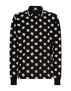 LONG-SLEEVED COTTON POLO-SHIRT WITH DG MONOGRAM