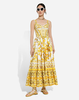 LONGUETTE BUSTIER DRESS IN MAIOLICA PRINT POPLIN