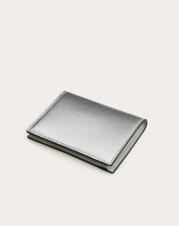 Portafoglio Compatto Vlogo Signature In Vitello Granato Metallizzato