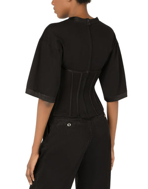 JERSEY T-SHIRT WITH SATIN BUSTIER DETAILS