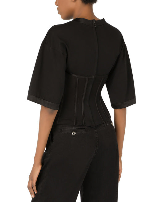 JERSEY T-SHIRT WITH SATIN BUSTIER DETAILS