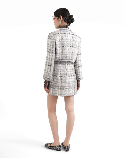 SHORT CROPPED JACKET IN RACHEL TWEED WITH LUREX CHECK PATTERN