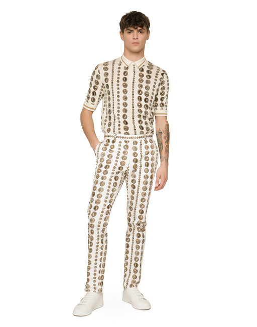 COIN PRINT SILK POLO SHIRT