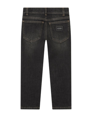 STRETCH REGULAR FIT GREY JEANS WITH RIPS
