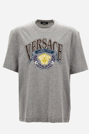 T-Shirt In Cotton Jersey Fabric + Medusa Crest Prin