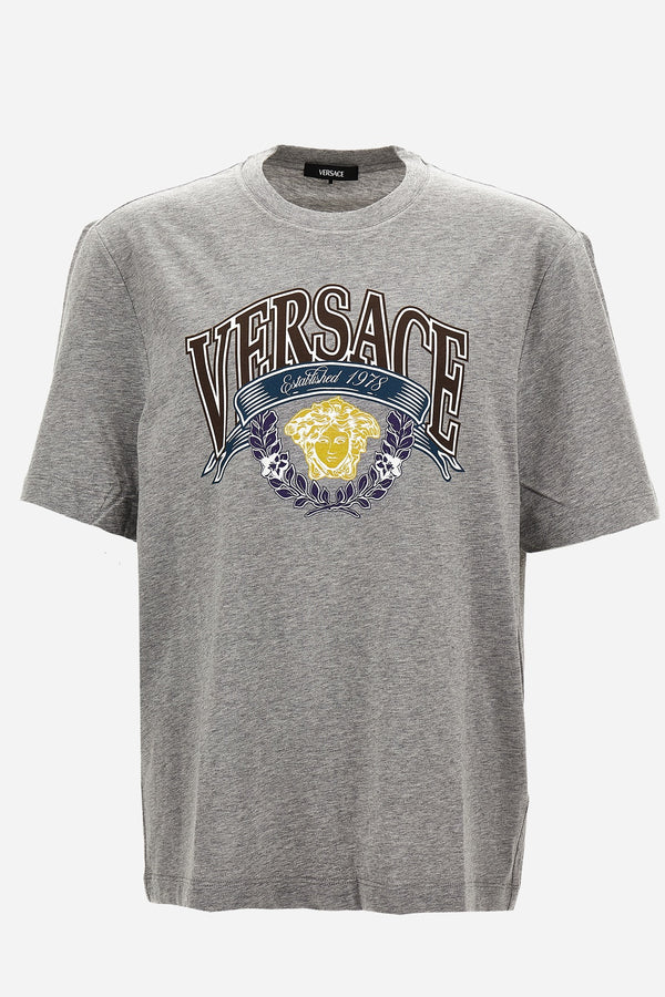 T-Shirt In Cotton Jersey Fabric + Medusa Crest Prin
