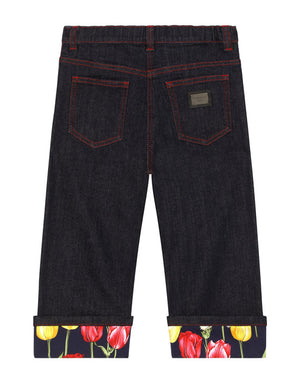 5-POCKET DENIM JEANS WITH BRANDED TAG
