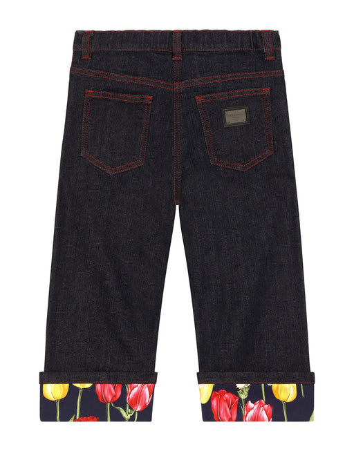 5-POCKET DENIM JEANS WITH BRANDED TAG