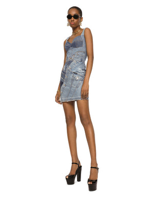 SHORT PATCHWORK DENIM DRESS