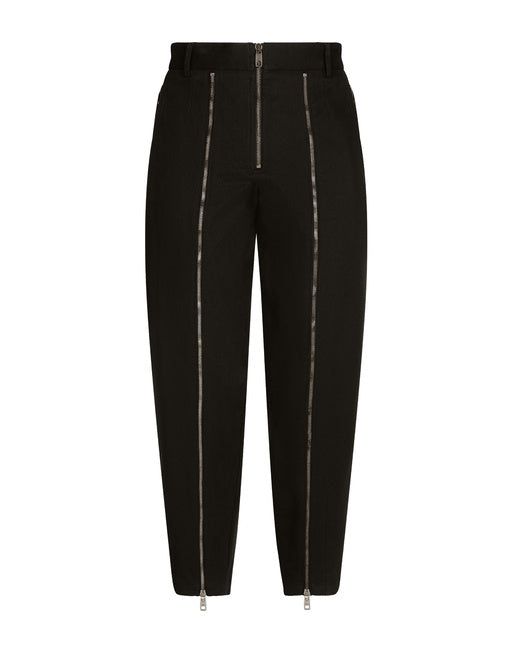 WASHED STRETCH GABARDINE PANTS WITH ZIPPER