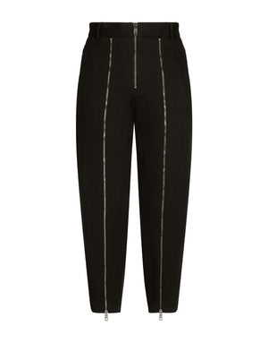 WASHED STRETCH GABARDINE PANTS WITH ZIPPER