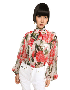 CARNATION-PRINT CHIFFON SHIRT