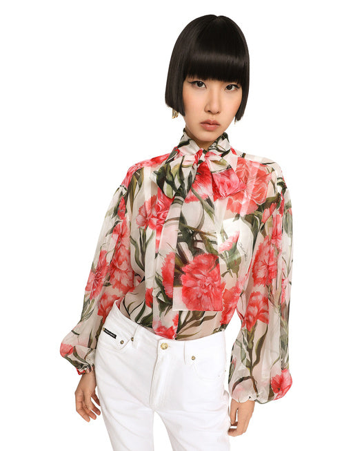 CARNATION-PRINT CHIFFON SHIRT
