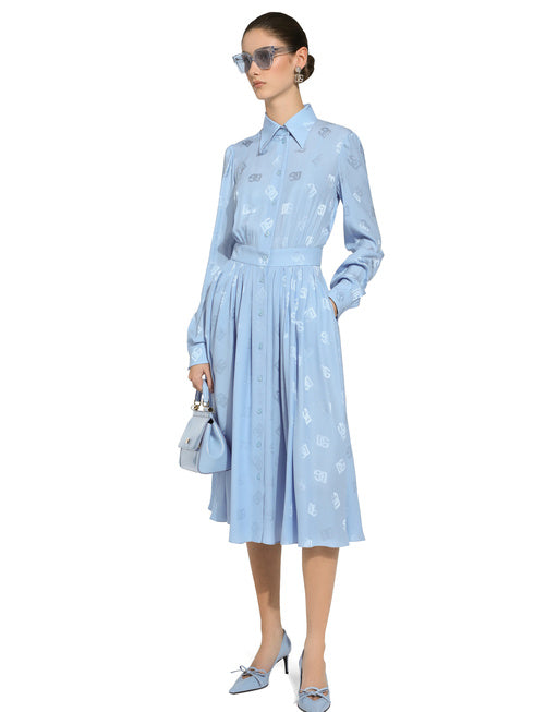 JACQUARD SILK SATIN LOGO DG SHIRT DRESS