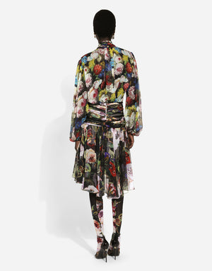 CHIFFON SHIRT WITH NOCTURNAL FLOWER PRINT