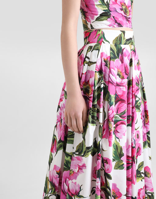 COTTON PEONY PRINT CIRCLE SKIRT