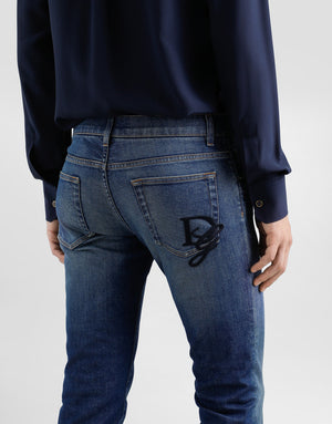 SKINNY JEANS IN STRETCH COTTON WITH LOGO EMBROIDERY