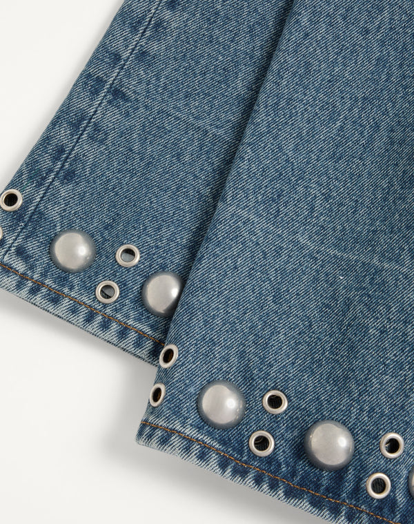 Pantalone In Denim Con Cabochons