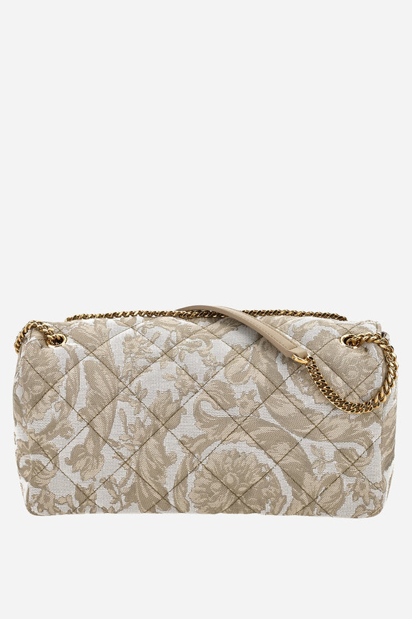 Icon Md Shoulder Bag In Jacquard Fabric-Calf Leather