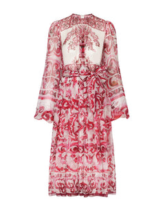 MIDI DRESS IN MAIOLICA PRINT CHIFFON