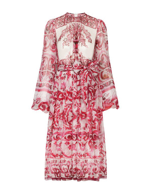 MIDI DRESS IN MAIOLICA PRINT CHIFFON