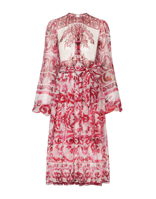 MIDI DRESS IN MAIOLICA PRINT CHIFFON