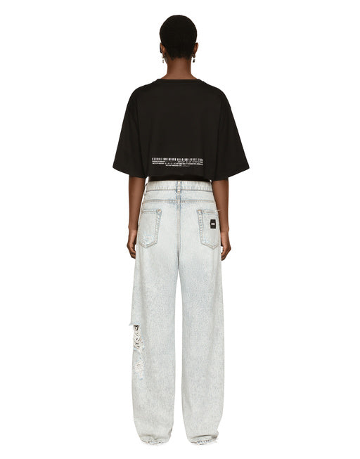CROPPED SHORT-SLEEVED COTTON JERSEY T-SHIRT WITH ROUND NECK DGVIB3