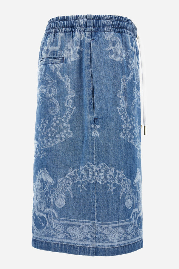 Short Denim In Stop Lasered Denim Holiday Print Medium Blue Wash