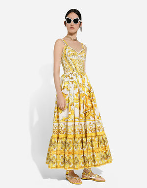 LONGUETTE BUSTIER DRESS IN MAIOLICA PRINT POPLIN