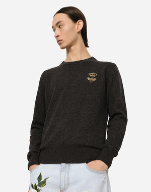 CREWNECK WOOL SWEATER WITH EMBROIDERY
