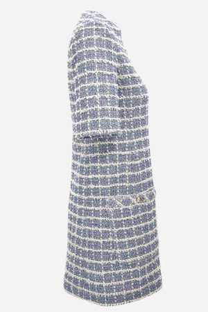 Dress In Cotton Mix Windowpane Tweed Boucle