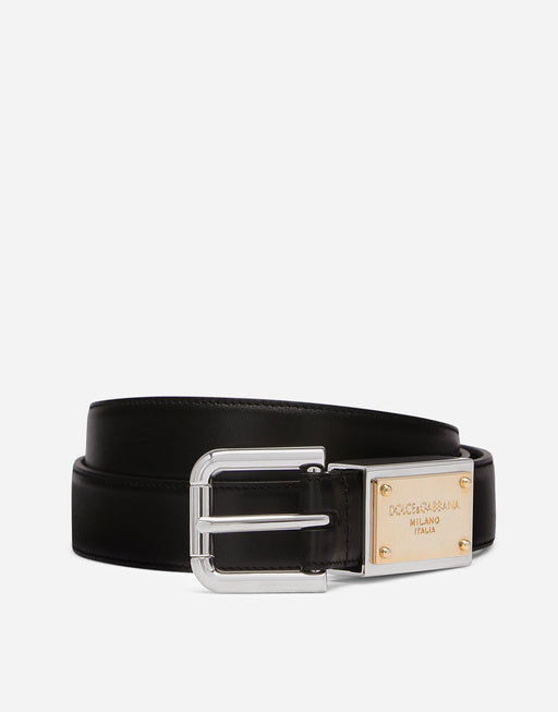 CALFSKIN BELT WITH BRANDED TAG