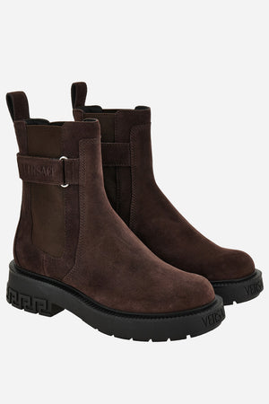 Versace Tank Chelsea Boot In Suede-Enamel Hw