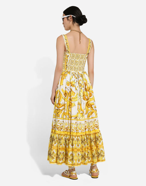 LONGUETTE BUSTIER DRESS IN MAIOLICA PRINT POPLIN