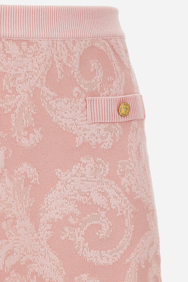Knit Skirt In Barocco Leafy Viscose Blend Jacquard